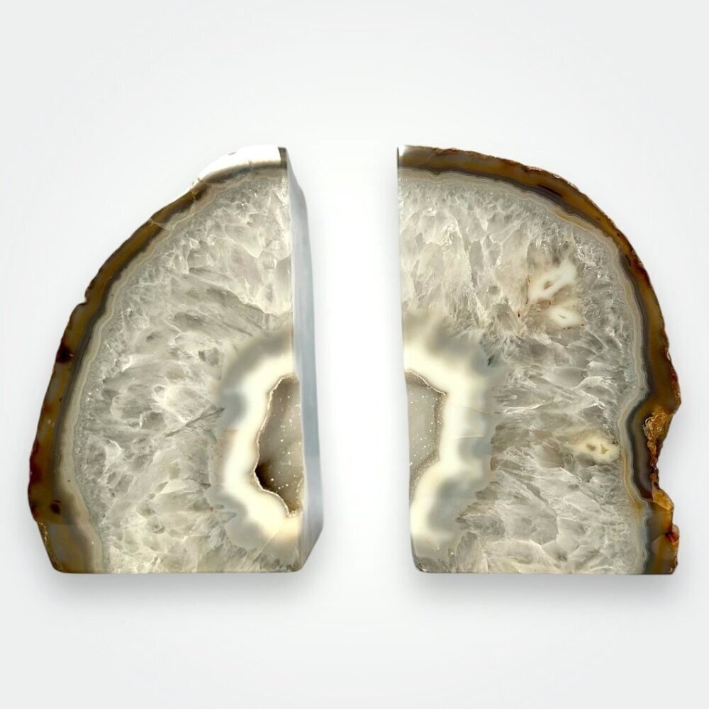 Agate Crystal bookends with Geode Center, Natural stone, Bookshelf Decor, Unique